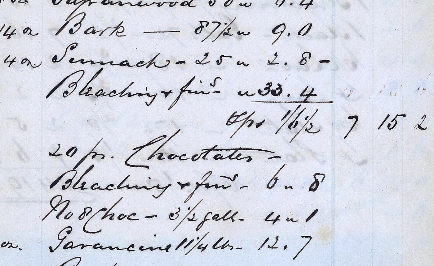 A handwritten account page listing goods and prices