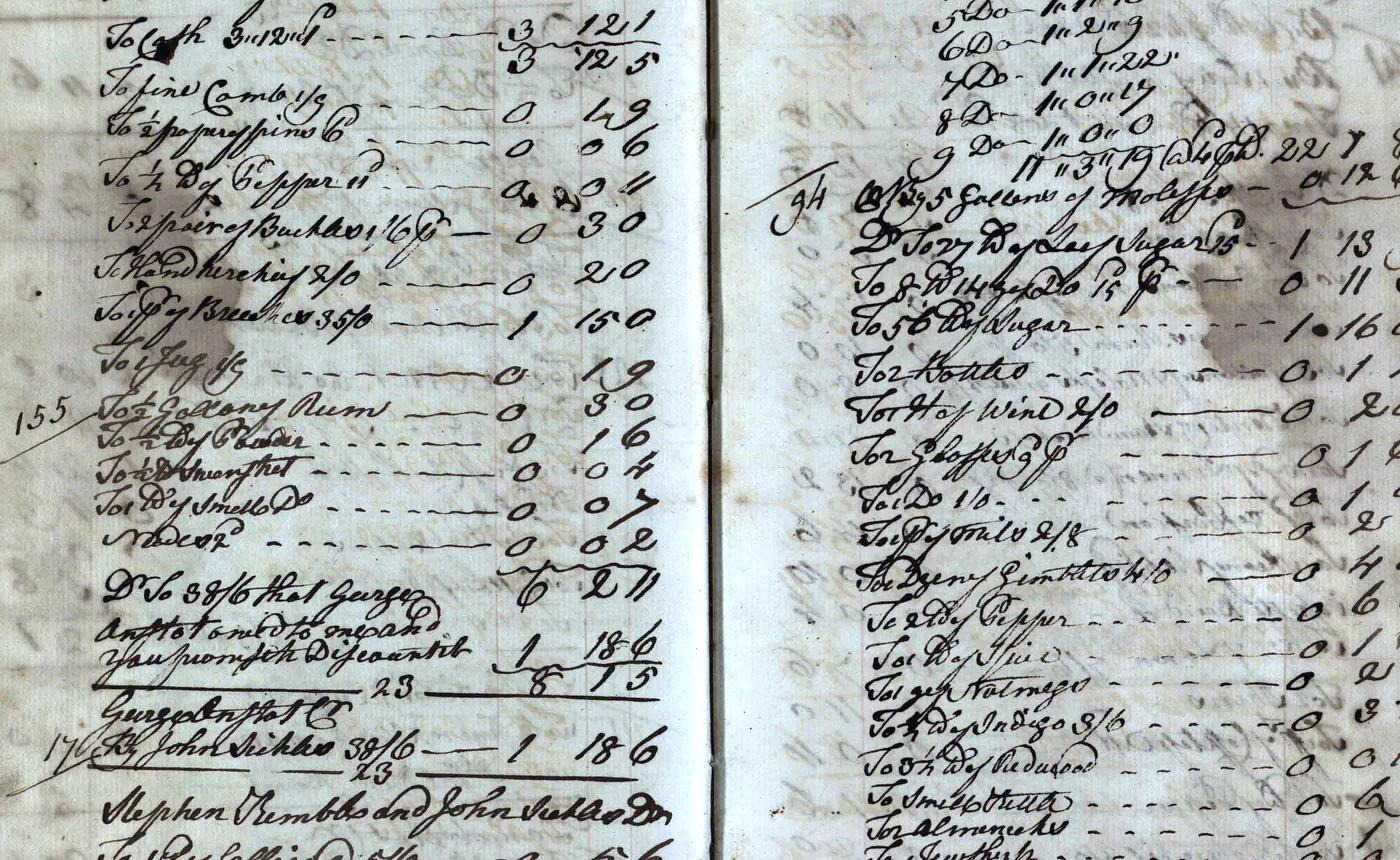 A merchant ledger page open to written rows