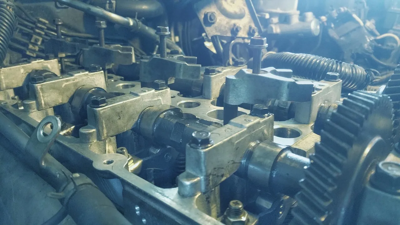 An engine on a stand in a shop