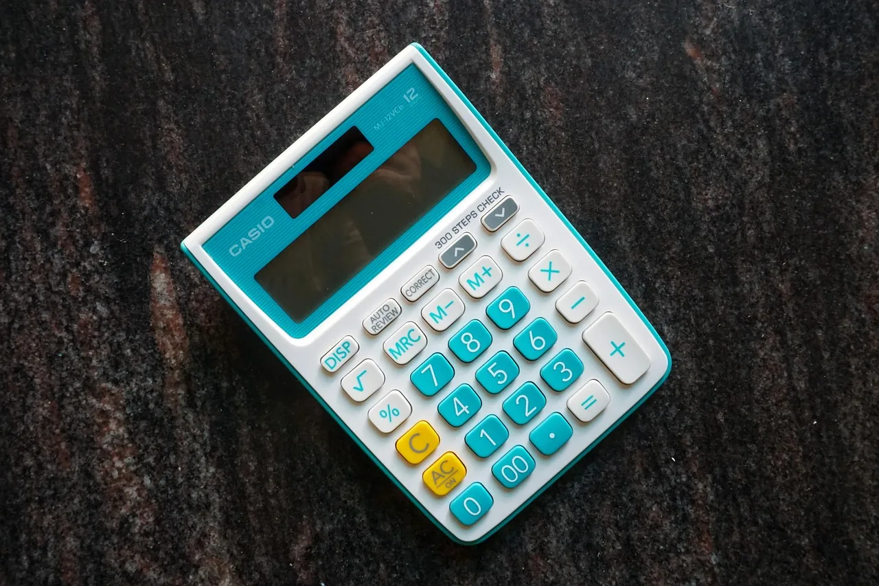 A desktop calculator lies on a dark stone top, ready to add a body-work supplement onto the first ticket.