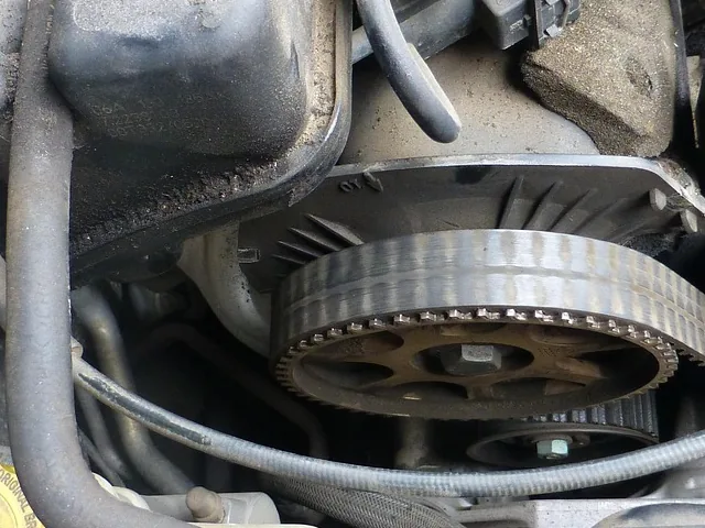 A belt pulley on a workbench