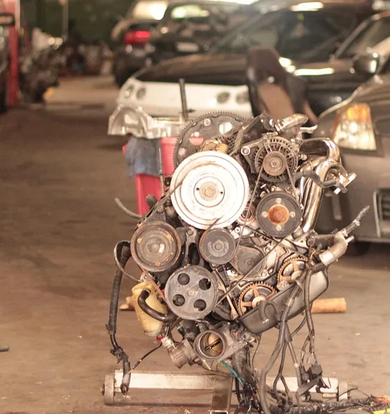 A rolling tool stand in a service bay