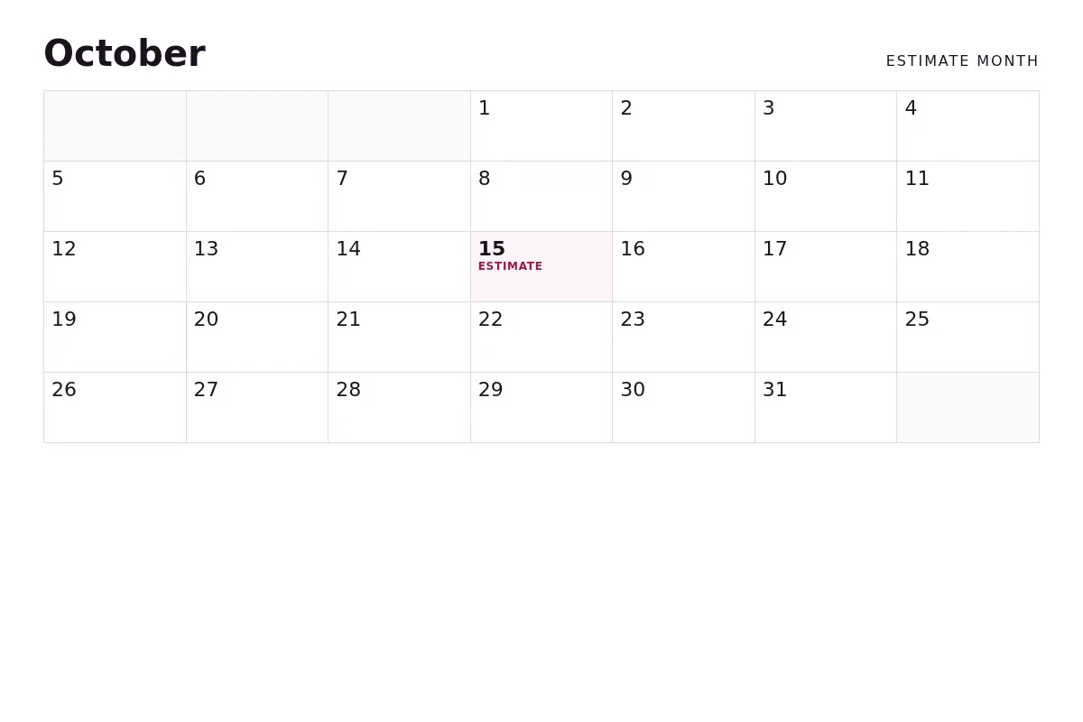 An October calendar page with the fifteenth marked estimate and the other dates left empty