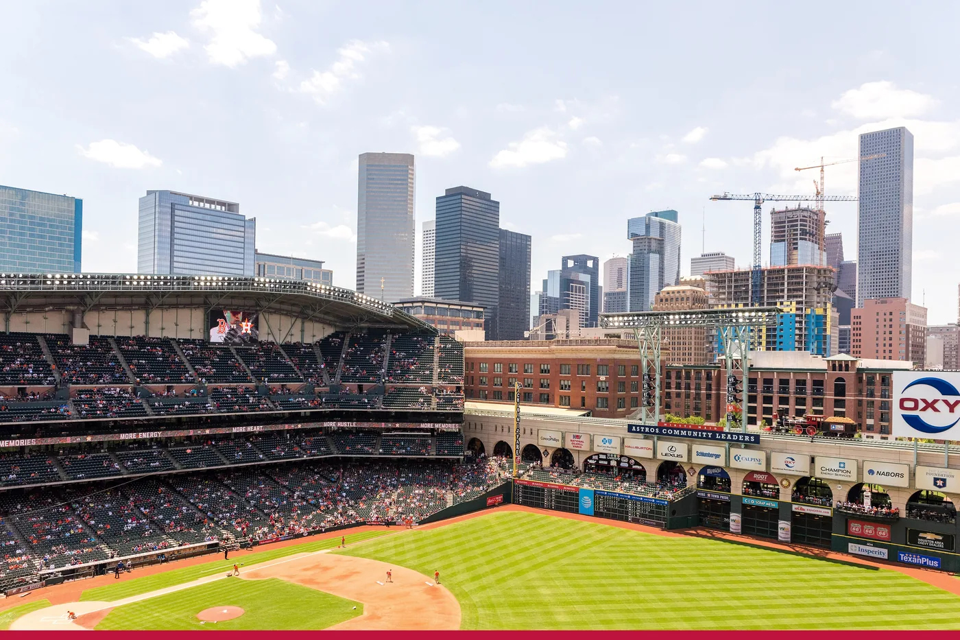 The roofed ballpark downtown, field and lights