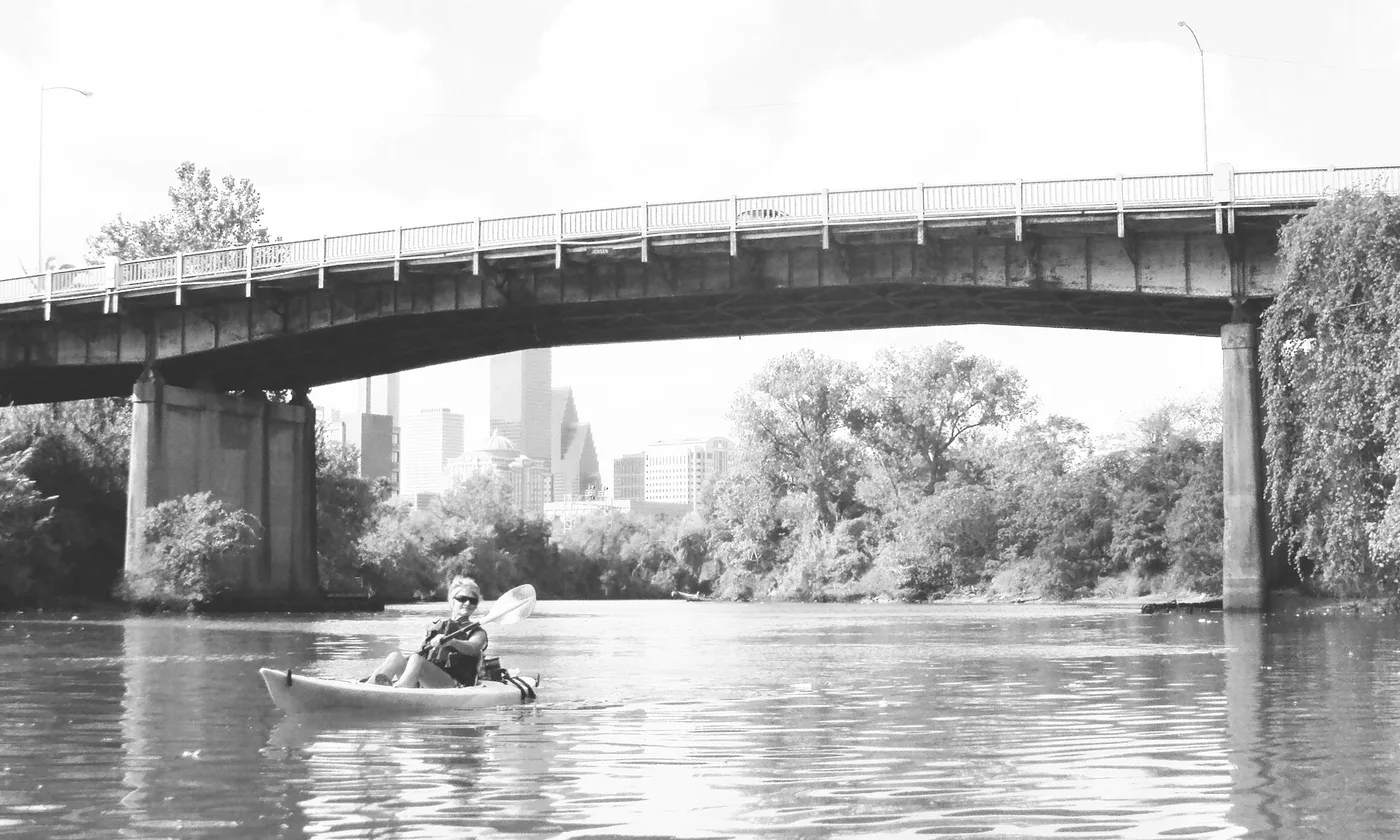 Buffalo Bayou with downtown behind the trees