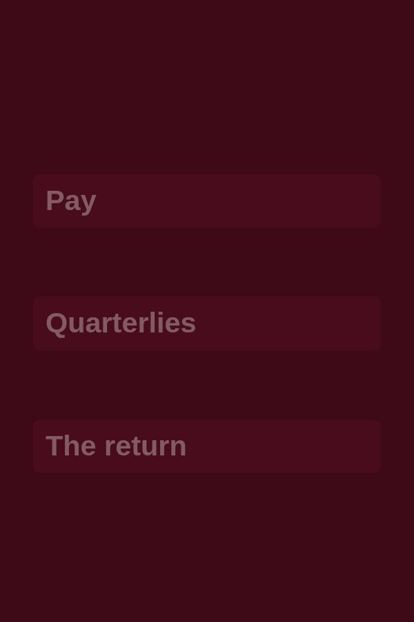 A closed statement opening into pay, quarterlies, and the return