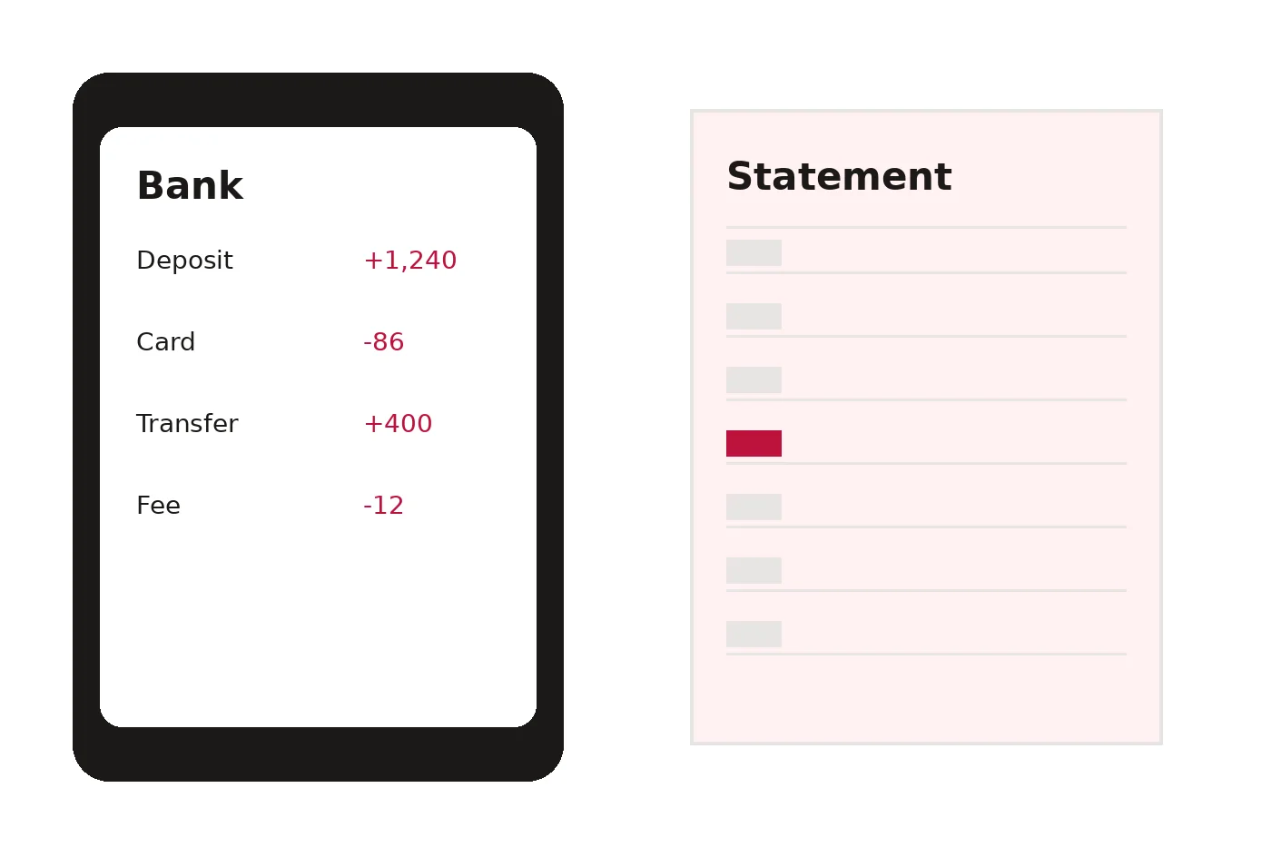 A phone bank app beside a paper statement