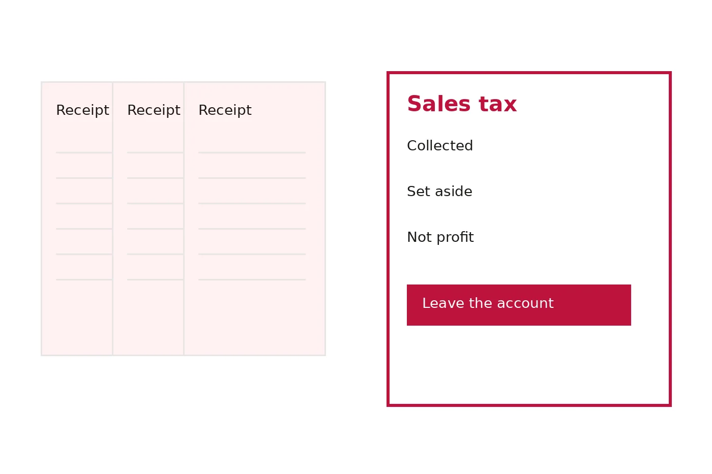 Three receipts beside a sales tax sheet