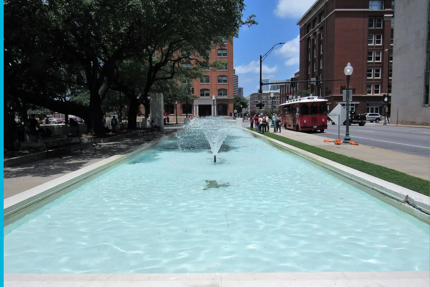 Dealey Plaza in Dallas, the long reflecting pool and the trees