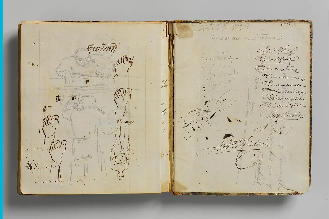 An open account ledger with handwritten lines