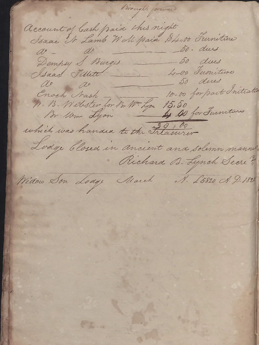A handwritten account of cash on the top half of an old page