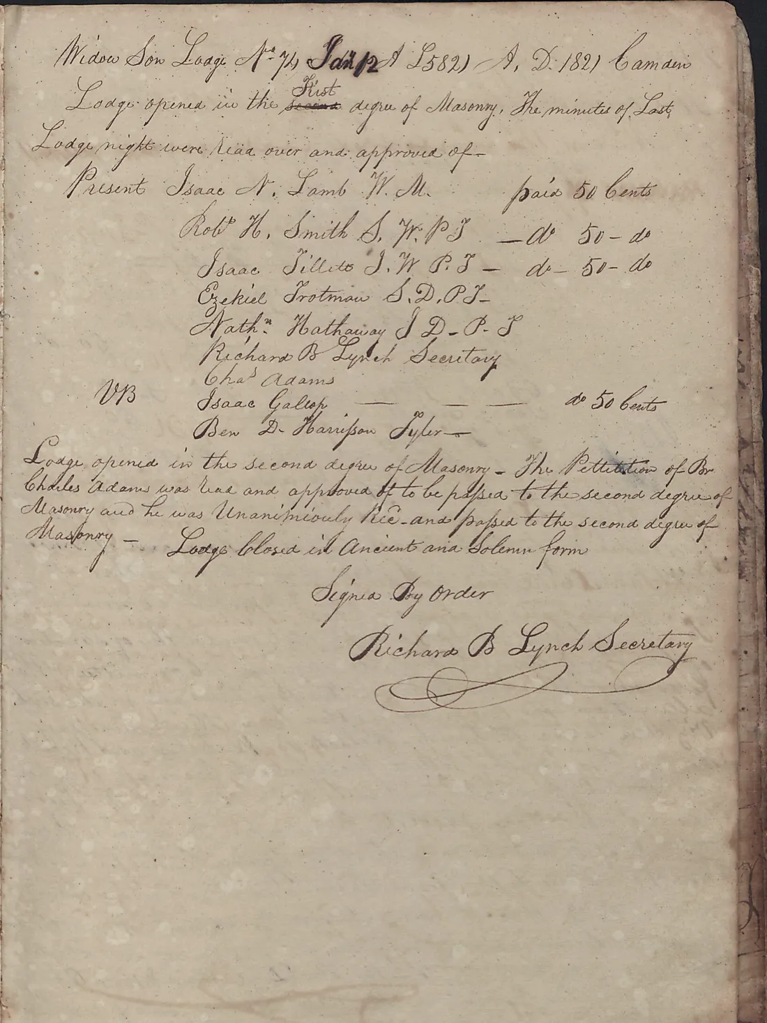 Handwritten minutes with amounts in the margin