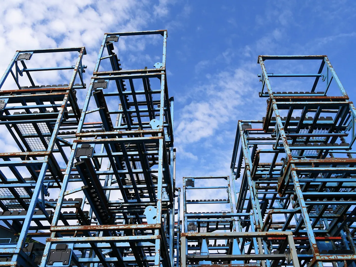 Metal freight racks standing in rows