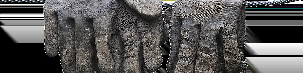 Work gloves hanging on a cable