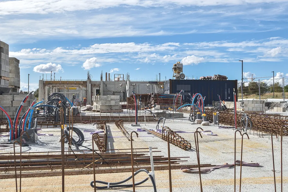 Rebar and forms on an open construction site
