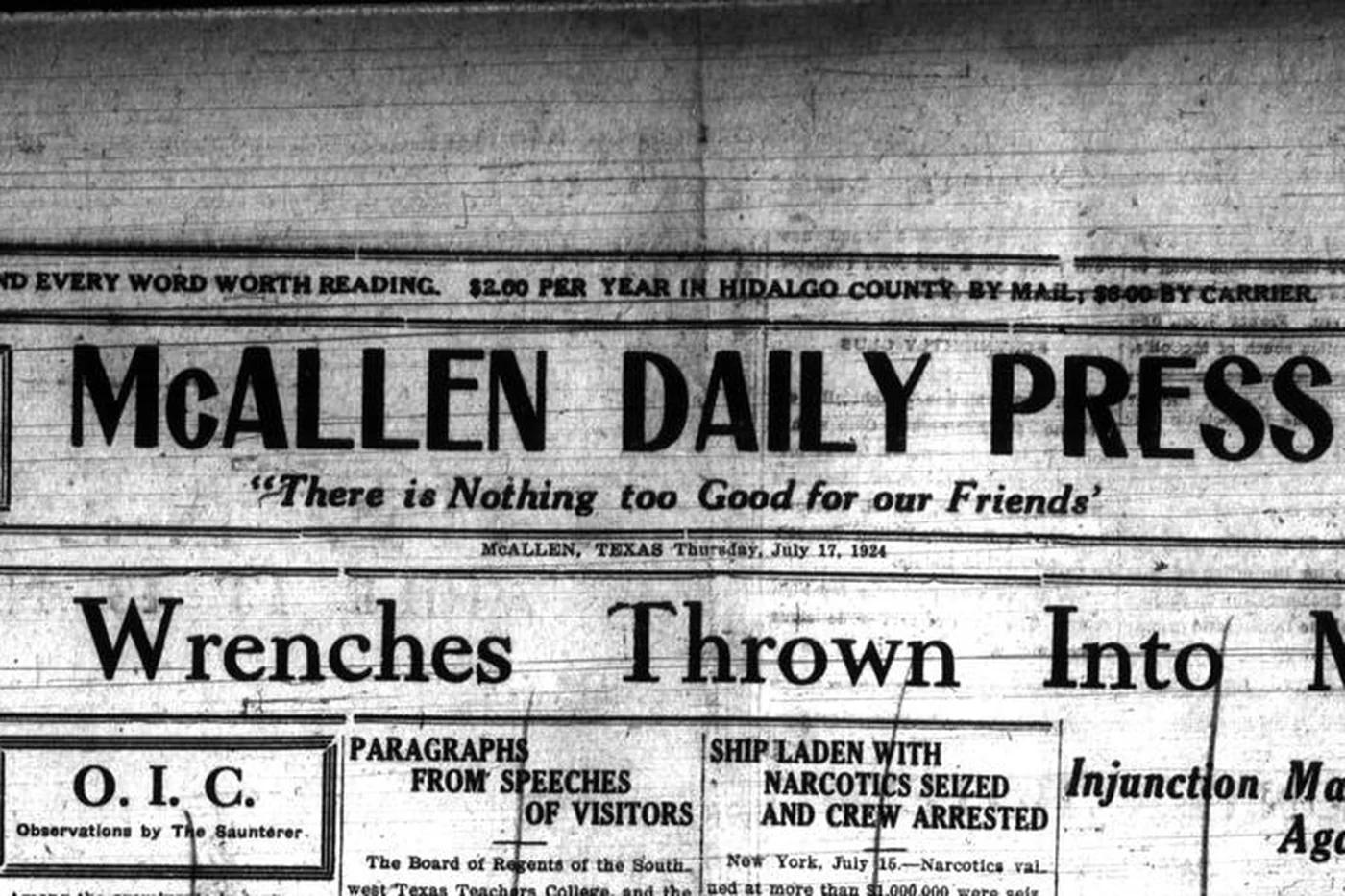 The McAllen Daily Press masthead, 17 July 1924