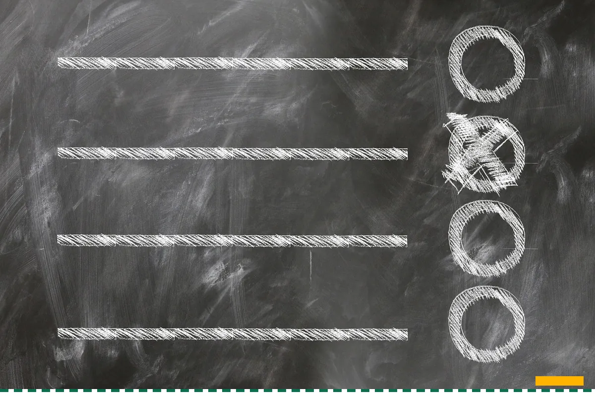 A chalkboard checklist of four lines with one box crossed out