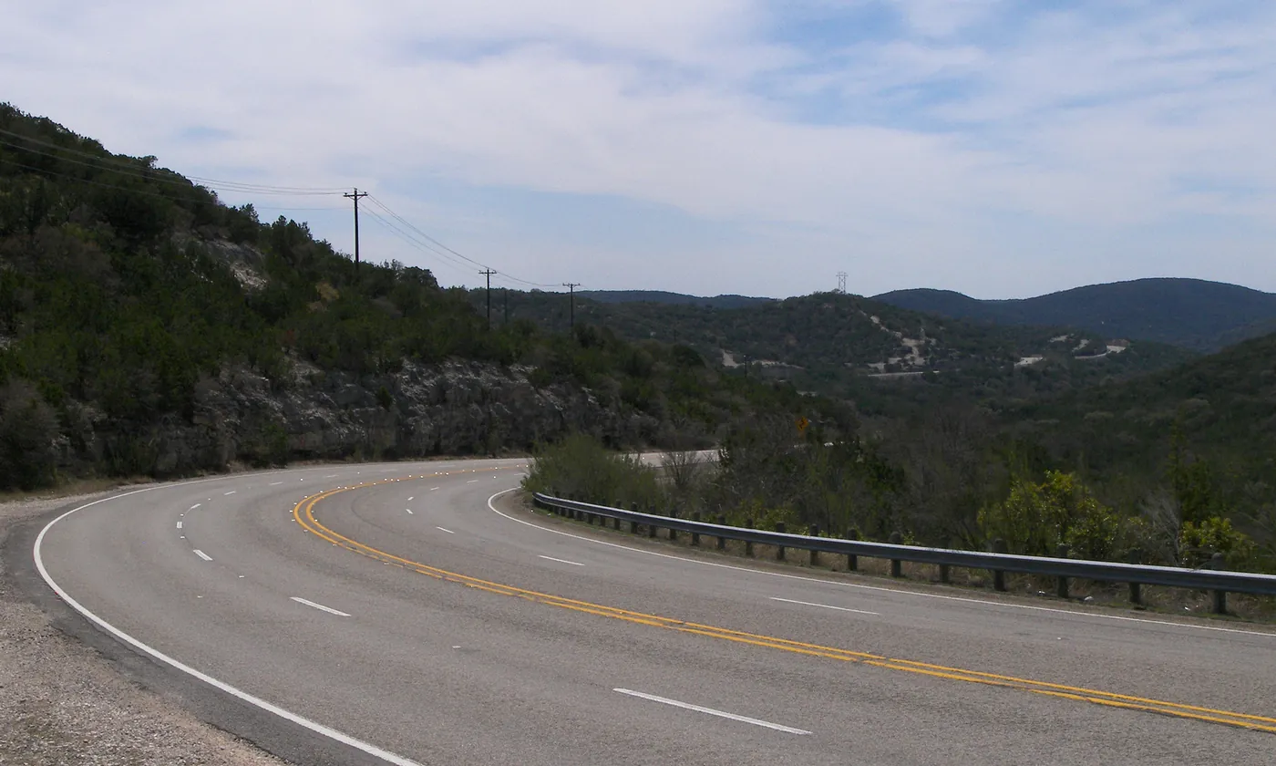 State Highway 55 curving through the hills near Rocksprings