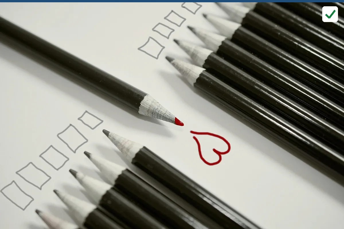 A checklist of empty boxes beside a row of pencils