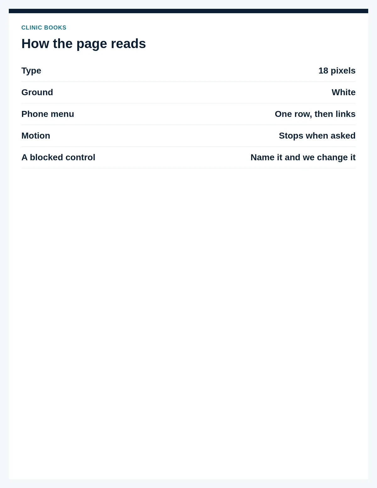 A page note says type stays at 18 pixels and a blocked control is named so it can be changed.