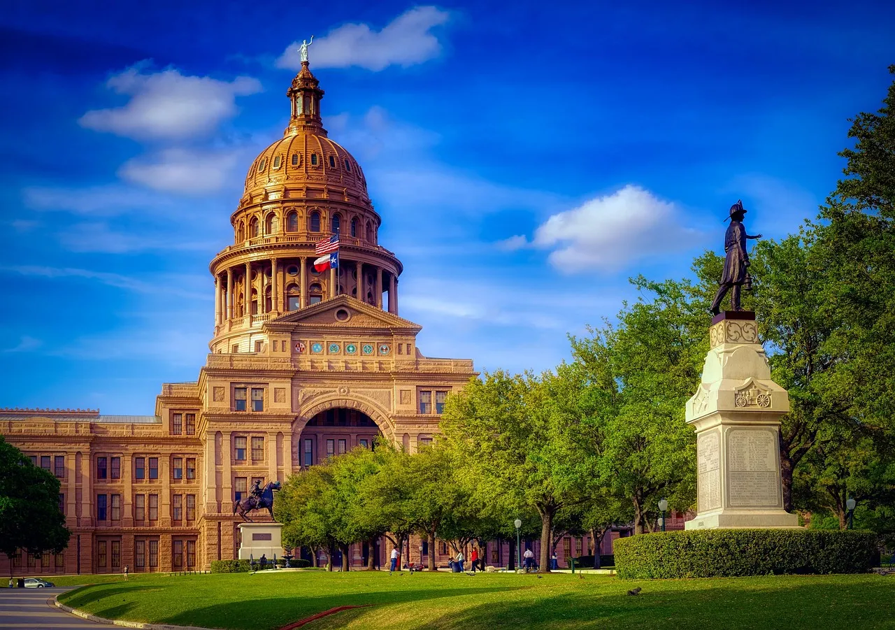 The Texas State Capitol, a pink granite building with a dome