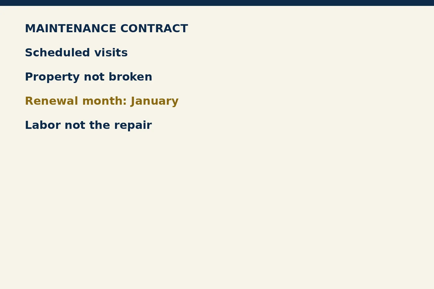 A maintenance contract with the renewal month left blank
