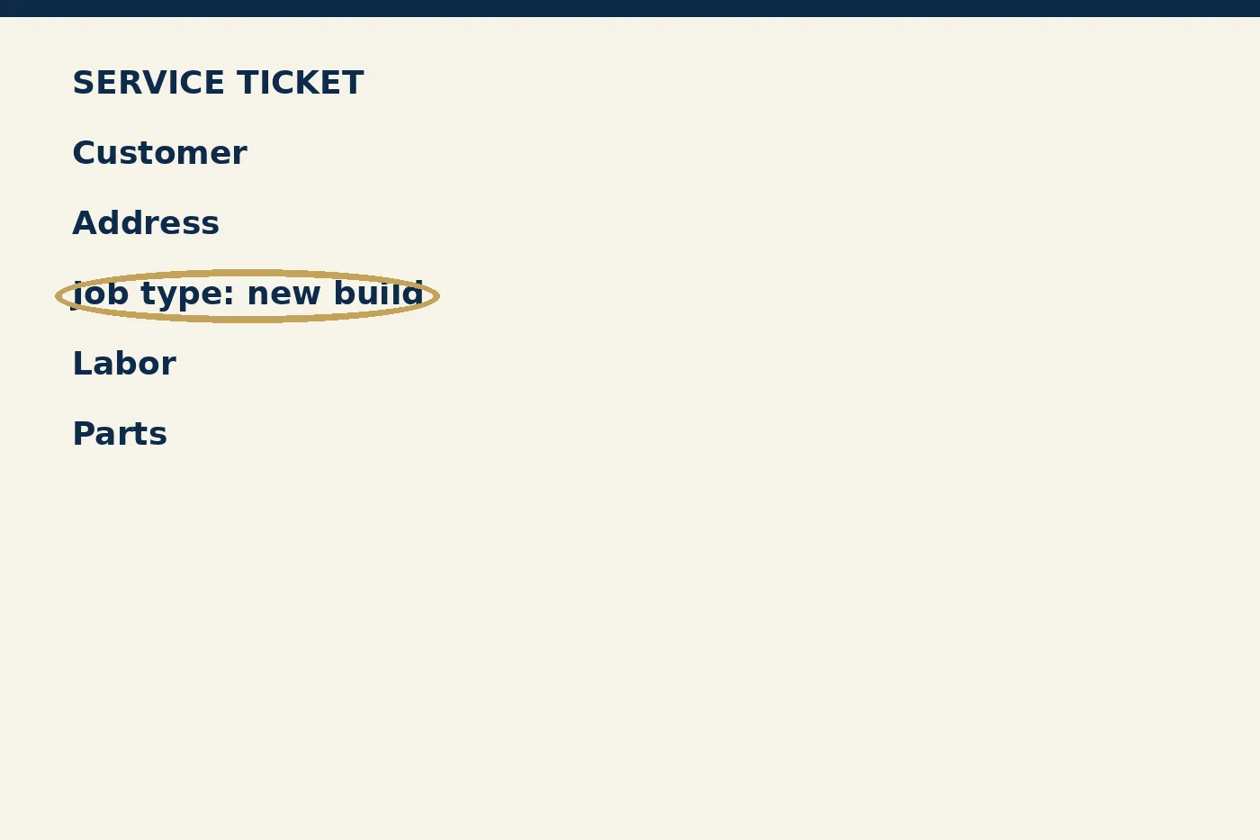 A service ticket with the job type box marked new build