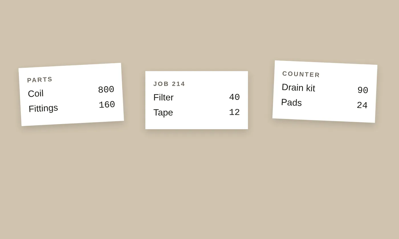 Three paper receipts, here because this page says which papers the site keeps.