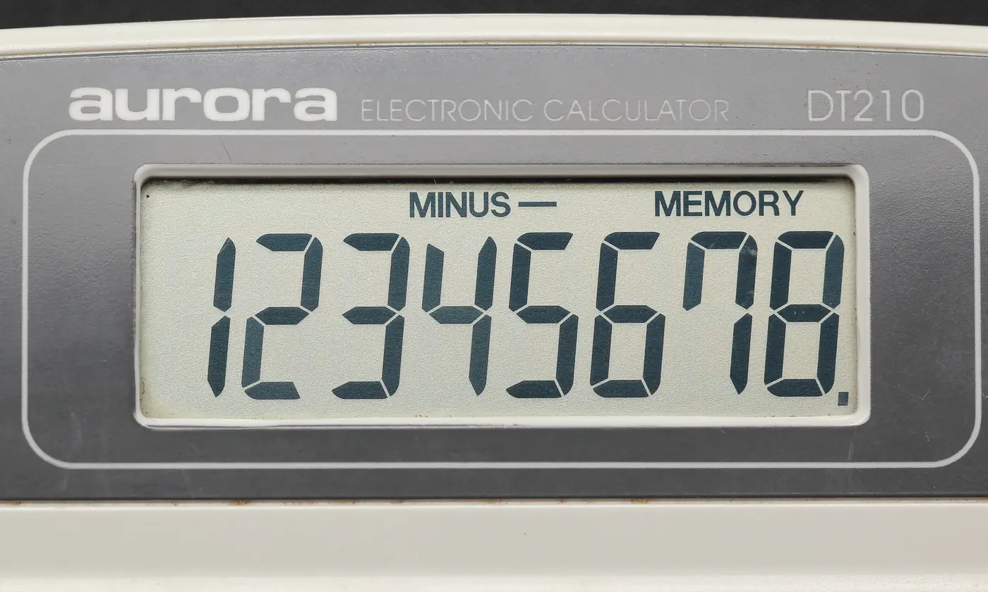An Aurora calculator display, the digits 12345678 sitting in the window