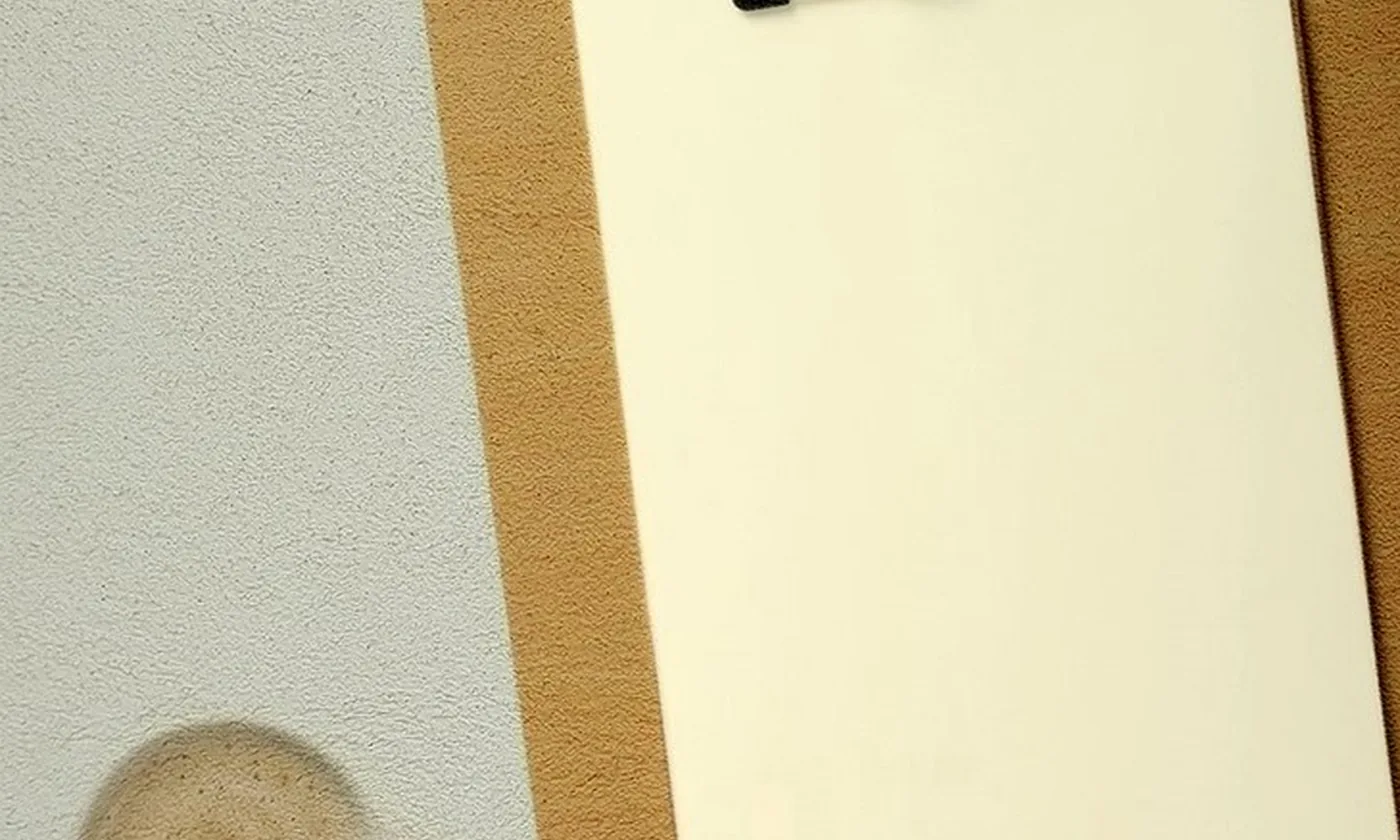 A clipboard holding a blank sheet