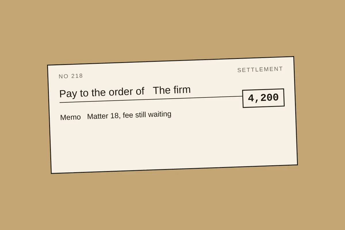 A settlement check, here because a settlement sitting in fee income is the next picture we read.