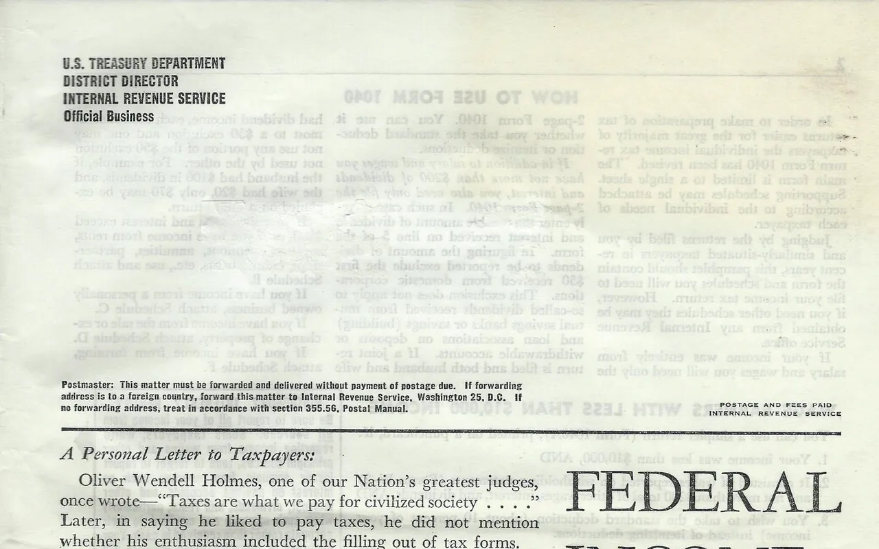 A letter from the Internal Revenue Service about preparing the federal income tax forms.