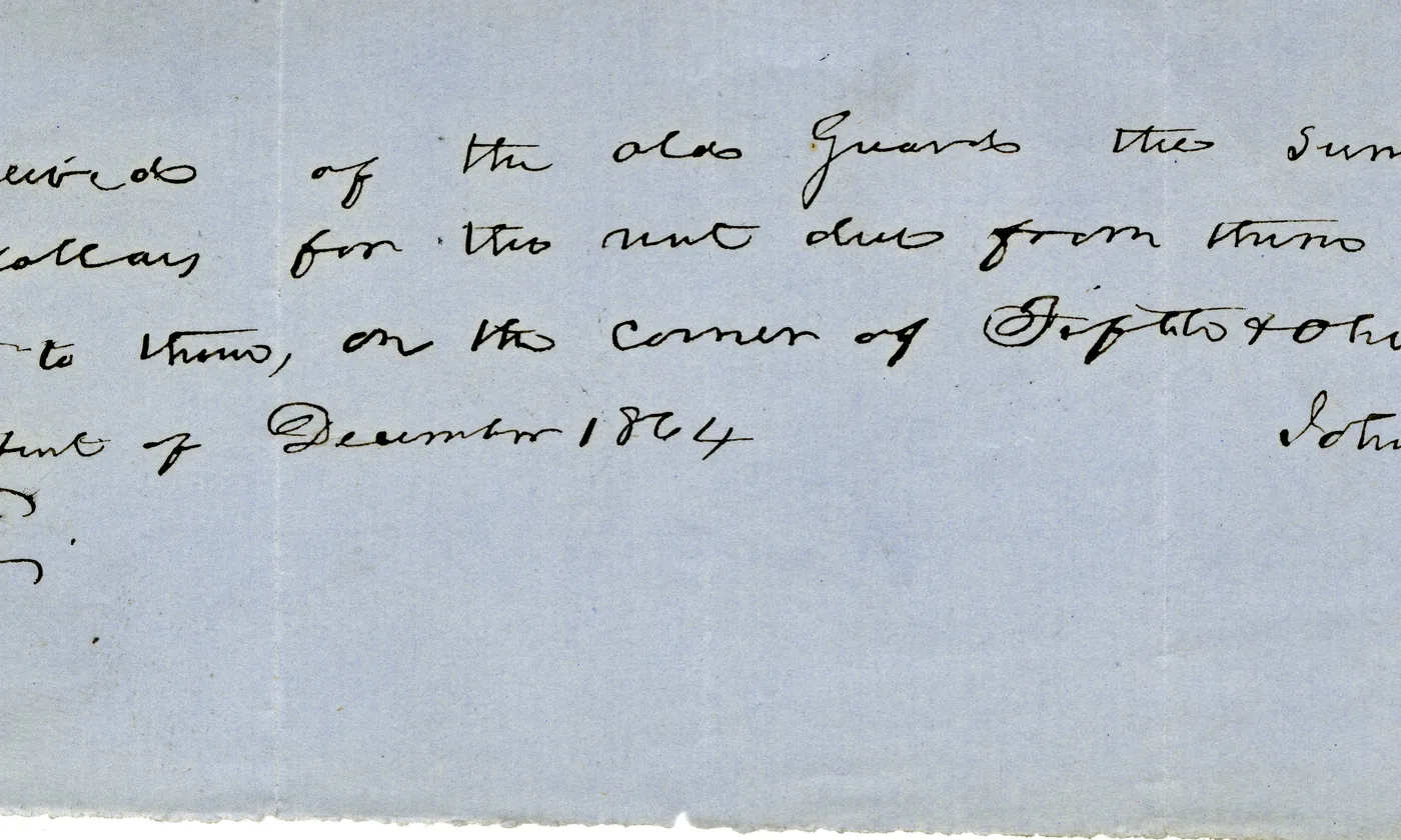 A handwritten 1864 receipt for room rent, with the dollar amount at the lower left.
