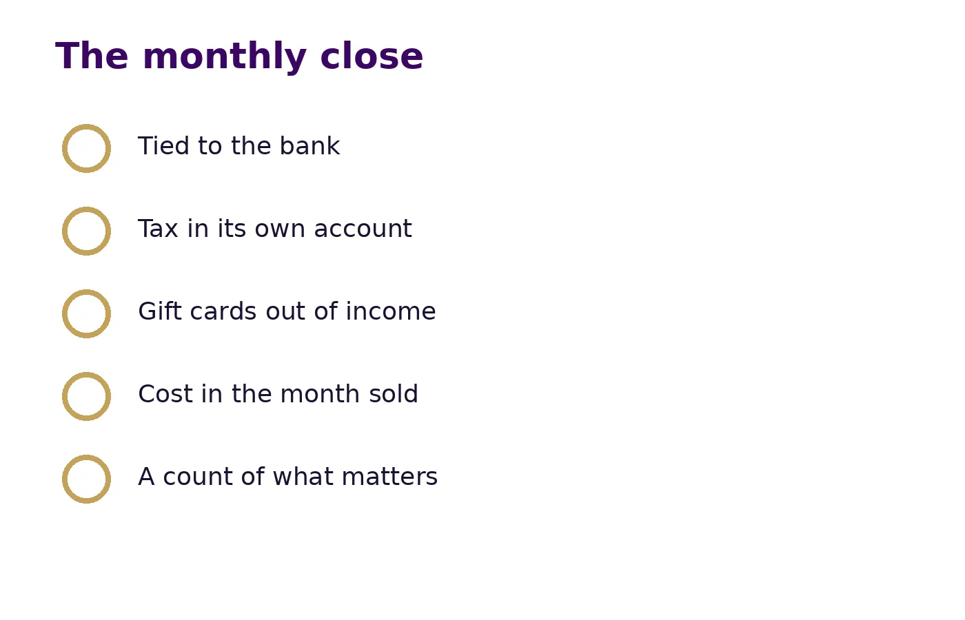 A drawn close list with the bank, the tax, gift cards, cost and a count.