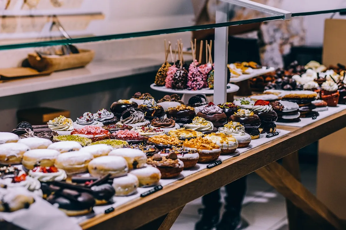 Pastries in a bakery display