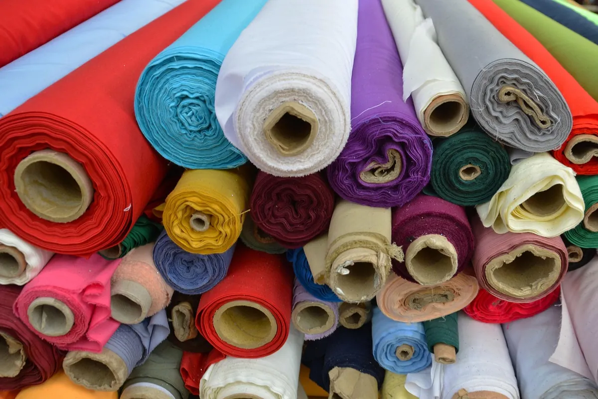 Bolts of fabric in a tailor shop