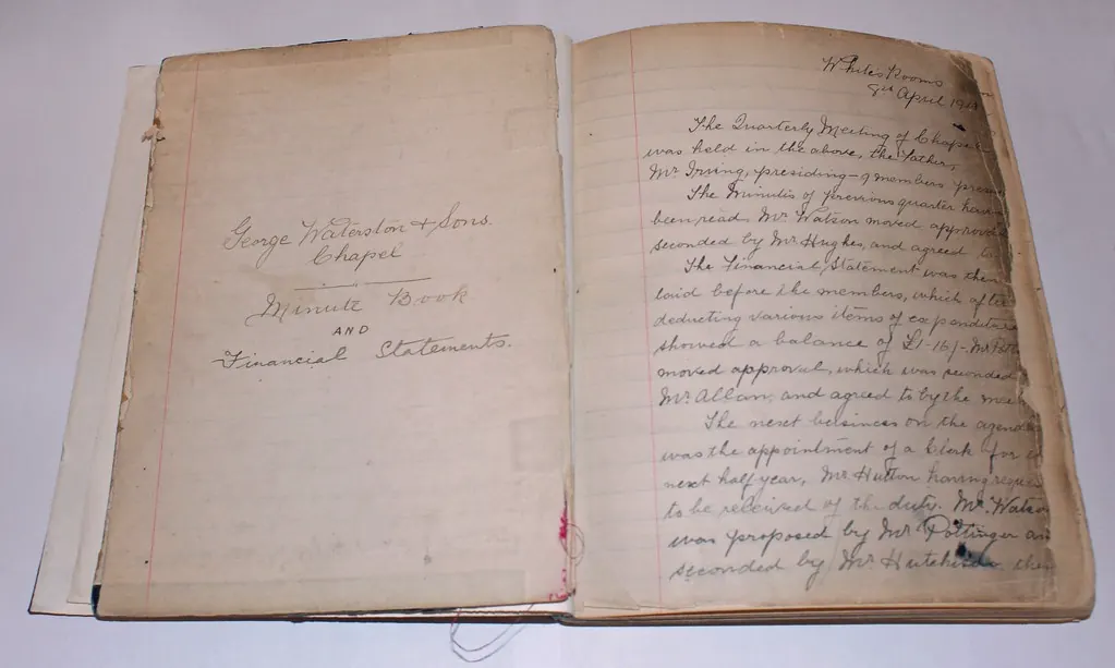 An open 1913 minute book shows a handwritten financial statement, and it is not a client's file.